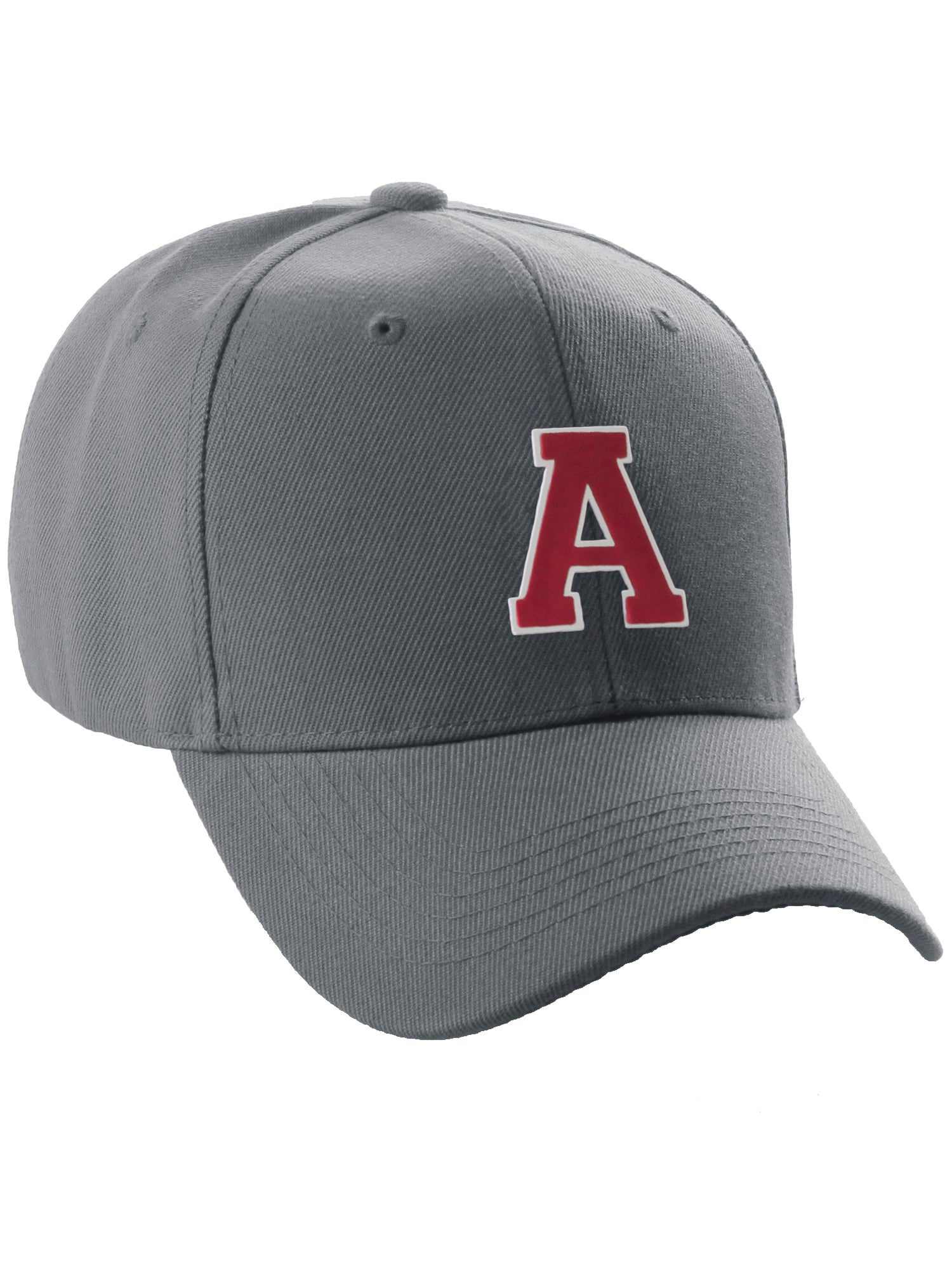 Classic Baseball Hat Custom Charcoal to Z Letter, Initial White A Team Cap Red