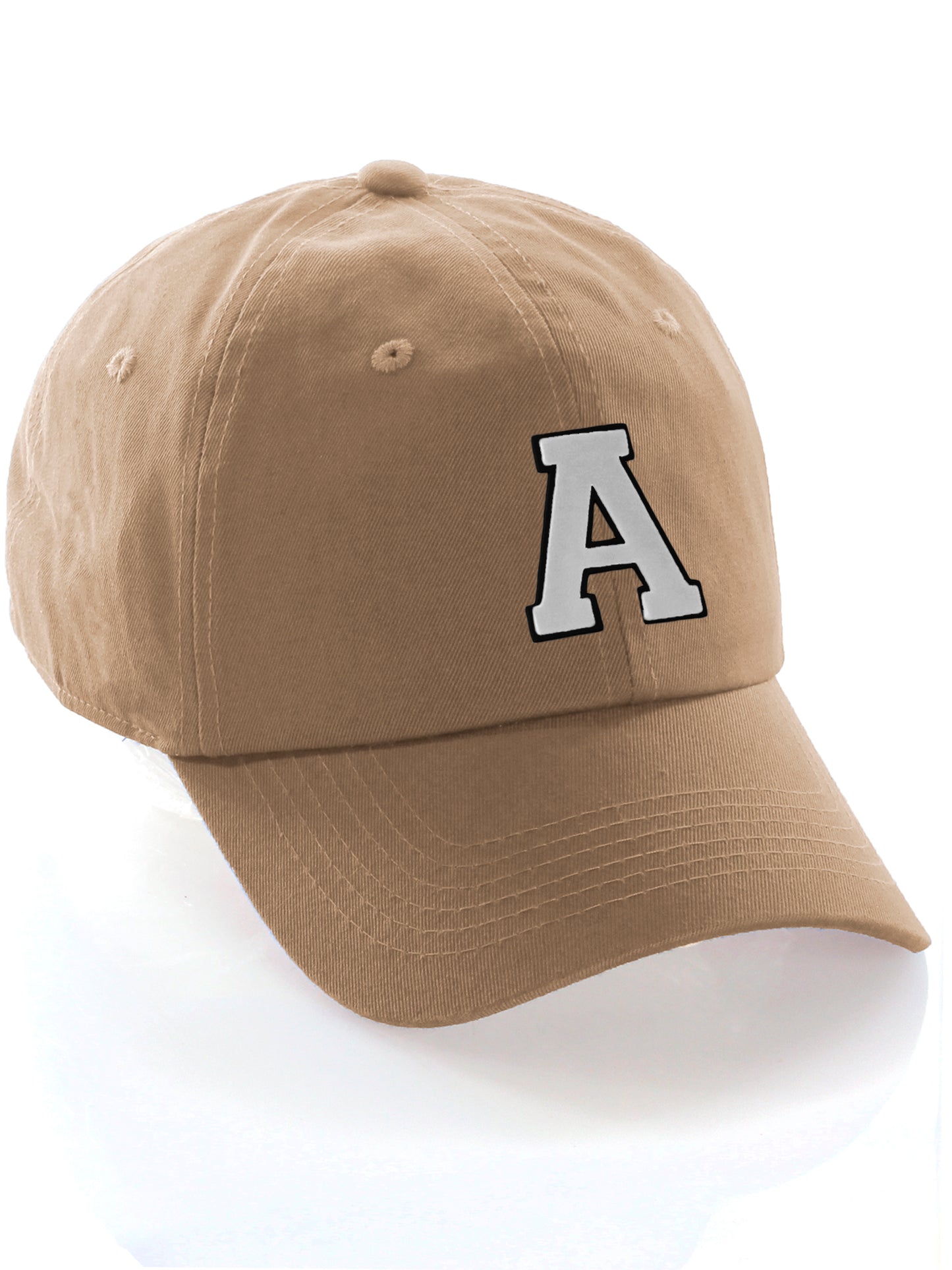 I&W Hatgear Customized Letter Initial Baseball Hat A to Z Team Colors, Khaki Cap Black White