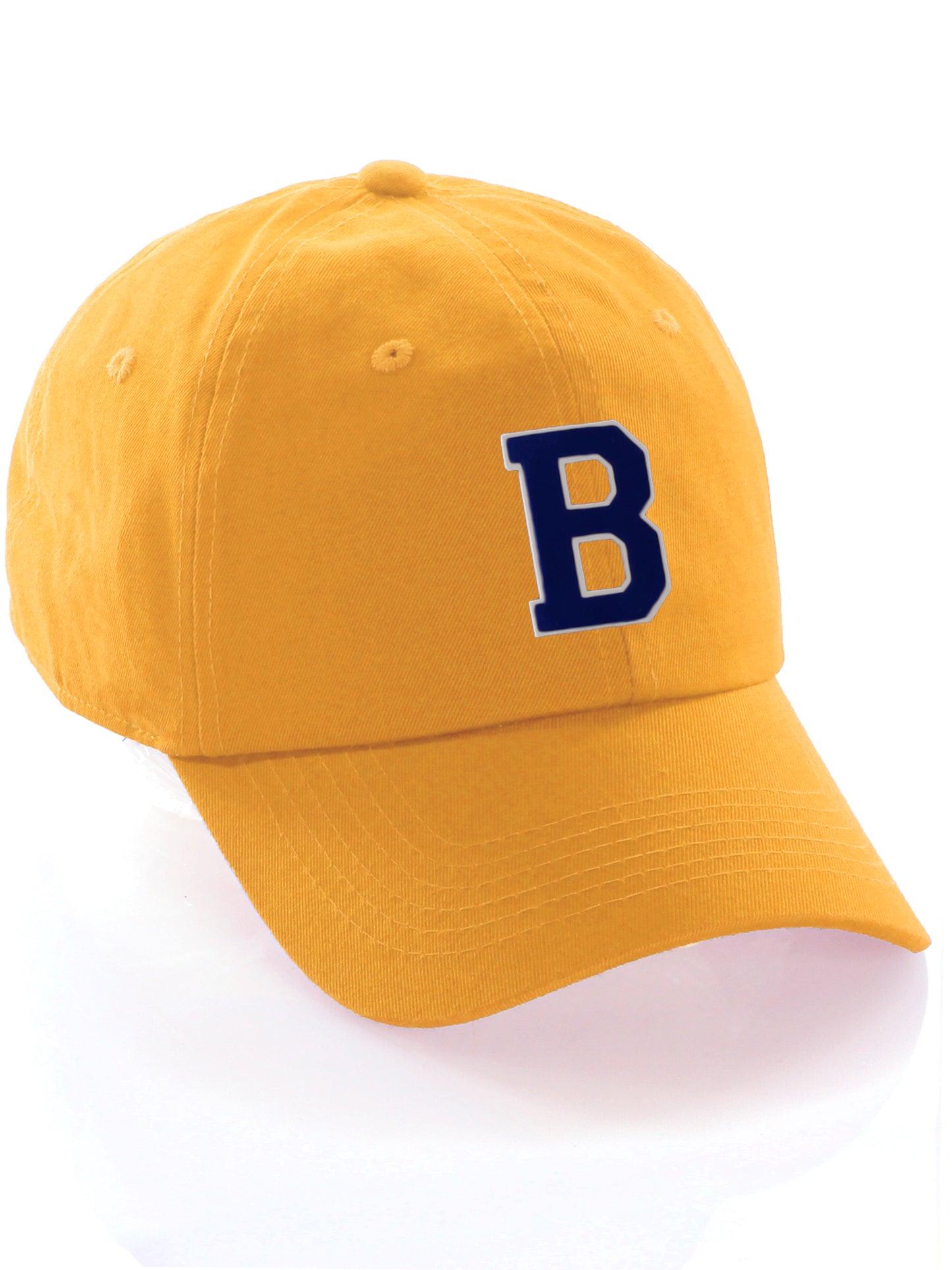 I&W Hatgear Customized Letter Initial Baseball Hat A to Z Team Colors, Gold Cap White Navy