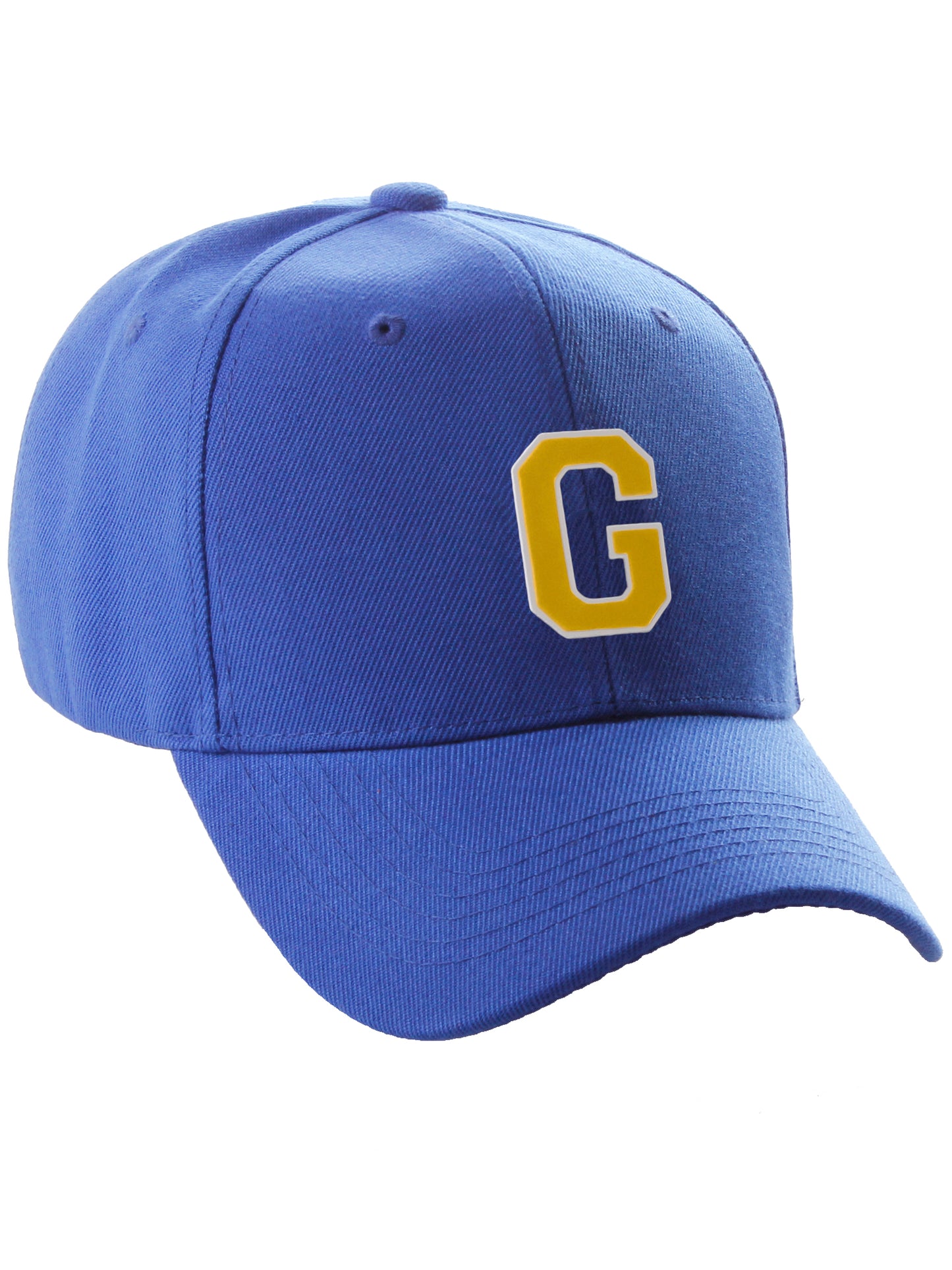 Classic Baseball Hat Custom A to Z Initial Team Letter, Blue Cap White Gold