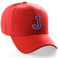 Classic Baseball hat Custom A to Z Initial Team Letter, Red Cap White Blue