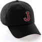 I&W Hatgear Customized Letter Initial Baseball Hat A to Z Team Colors, Black Cap White Red
