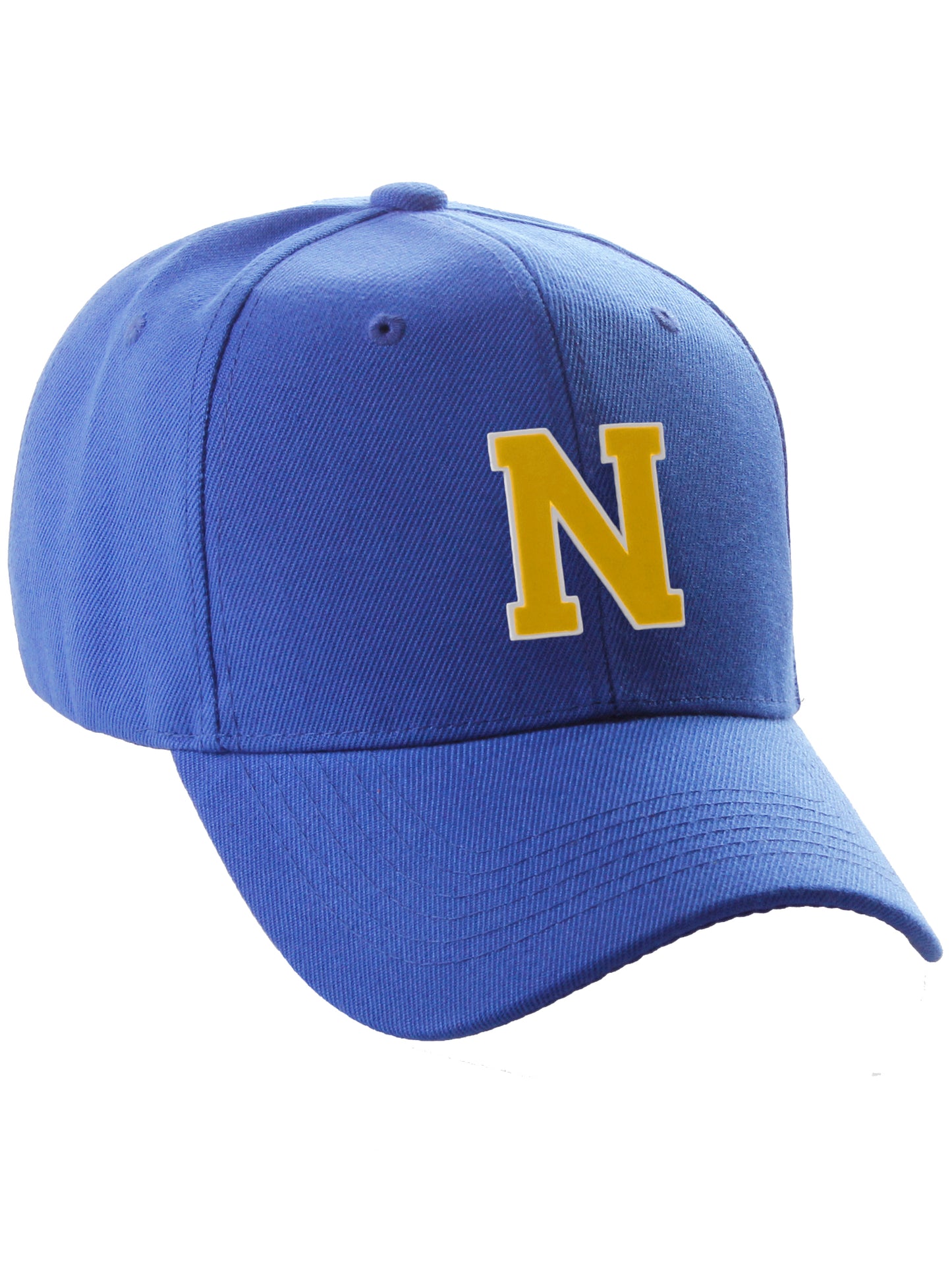 Classic Baseball Hat Custom A to Z Initial Team Letter, Blue Cap White Gold