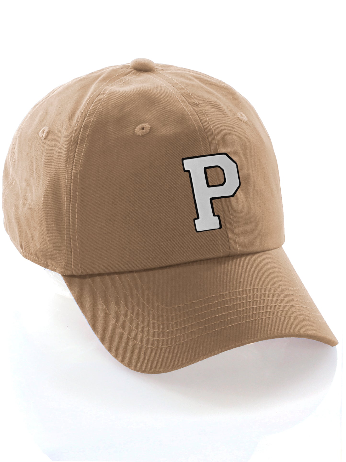 I&W Hatgear Customized Letter Initial Baseball Hat A to Z Team Colors, Khaki Cap Black White