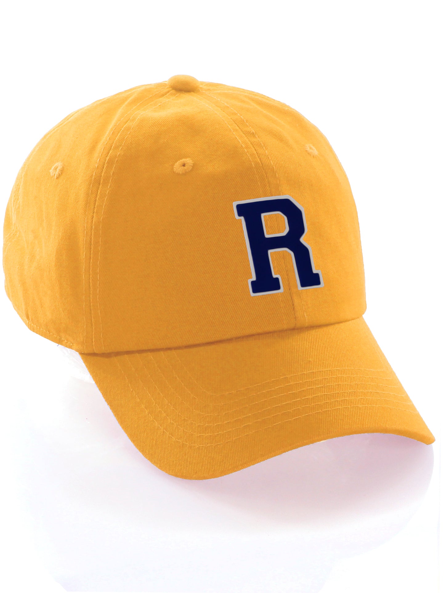 I&W Hatgear Customized Letter Initial Baseball Hat A to Z Team Colors, Gold Cap White Navy