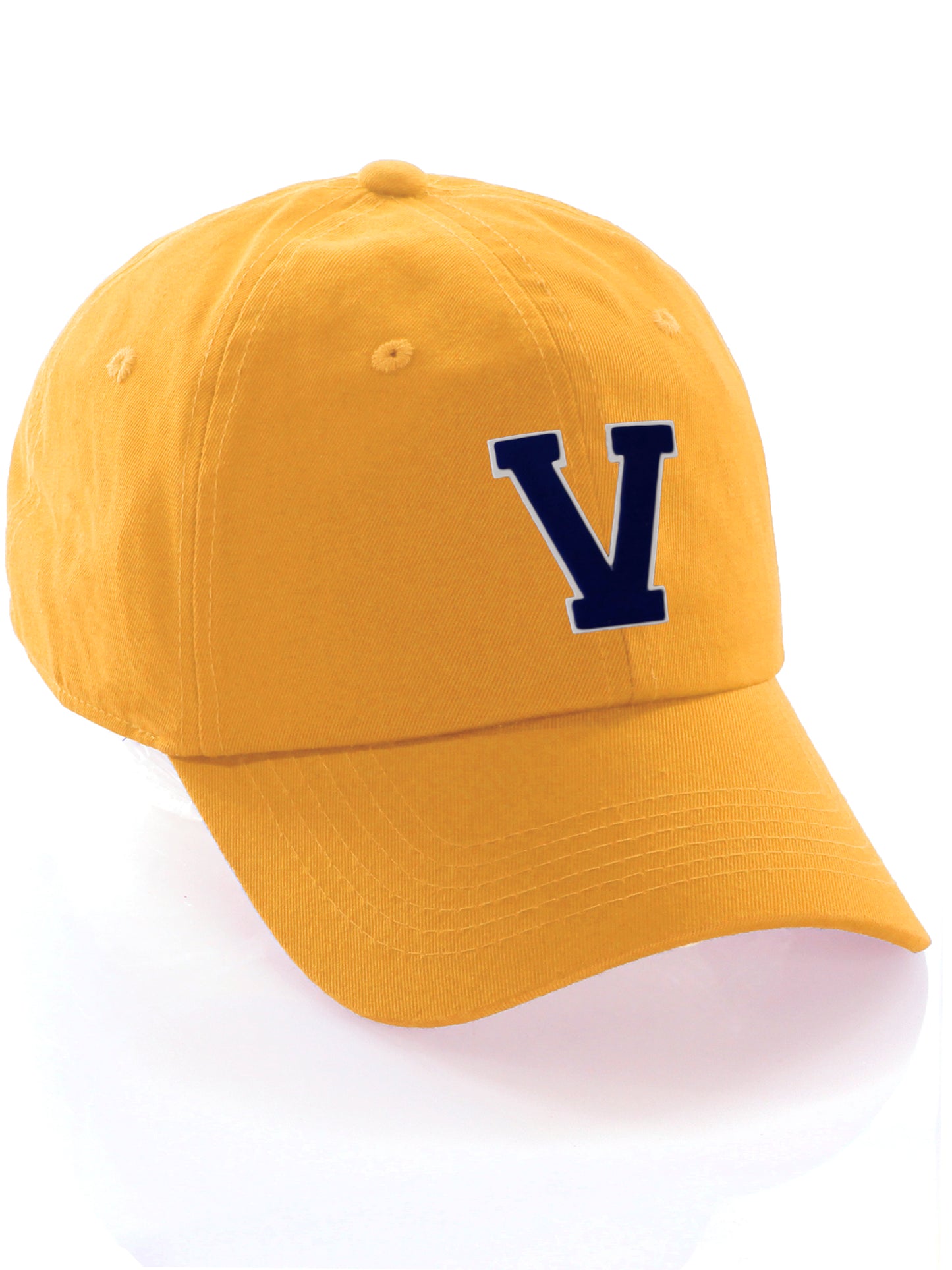 I&W Hatgear Customized Letter Initial Baseball Hat A to Z Team Colors, Gold Cap White Navy