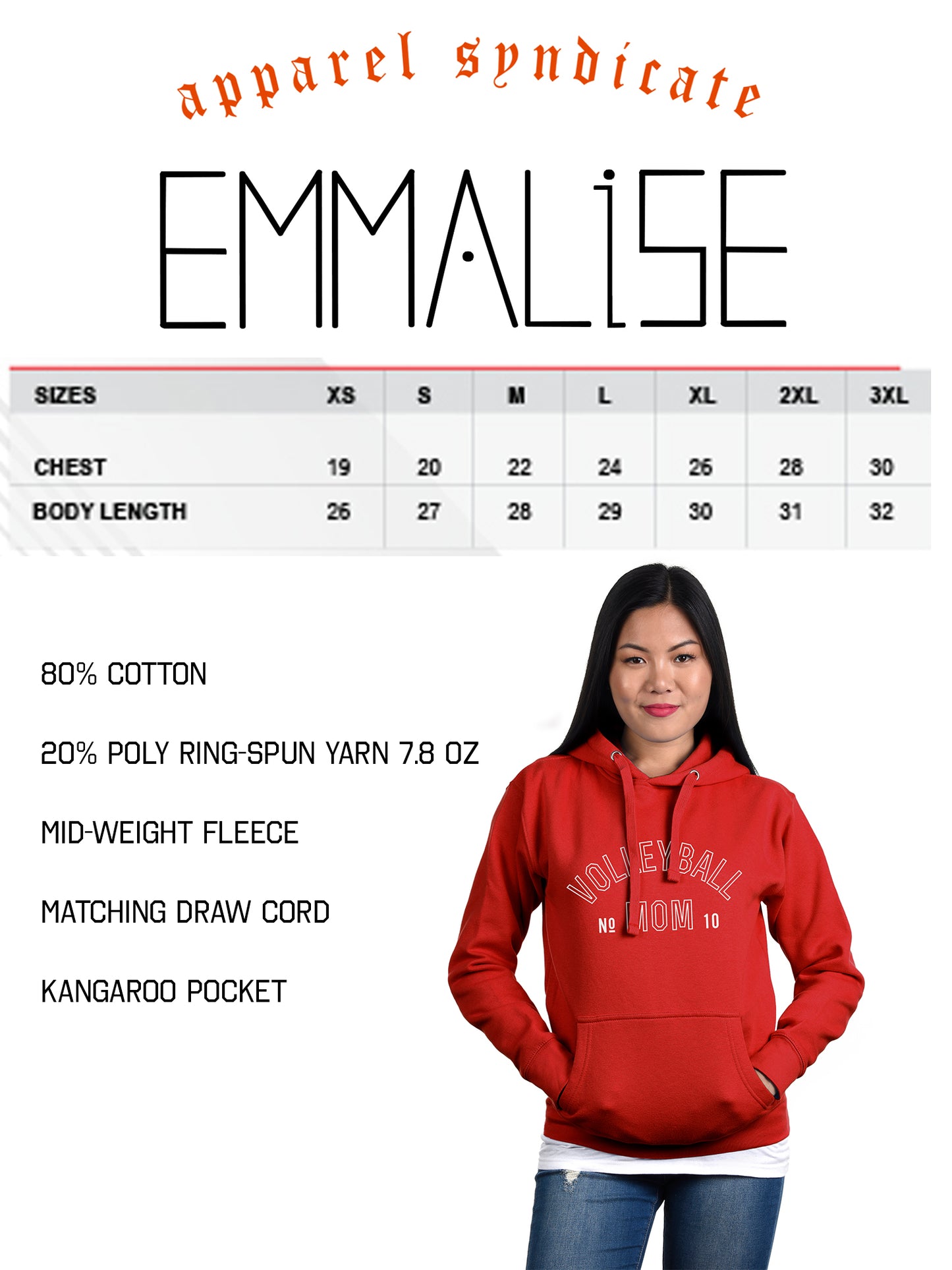 Emmalise Women's Volleyball Mom Custom Number Round Neck Short Sleeve and Pullover Hoodie Fleece Sweatshirt