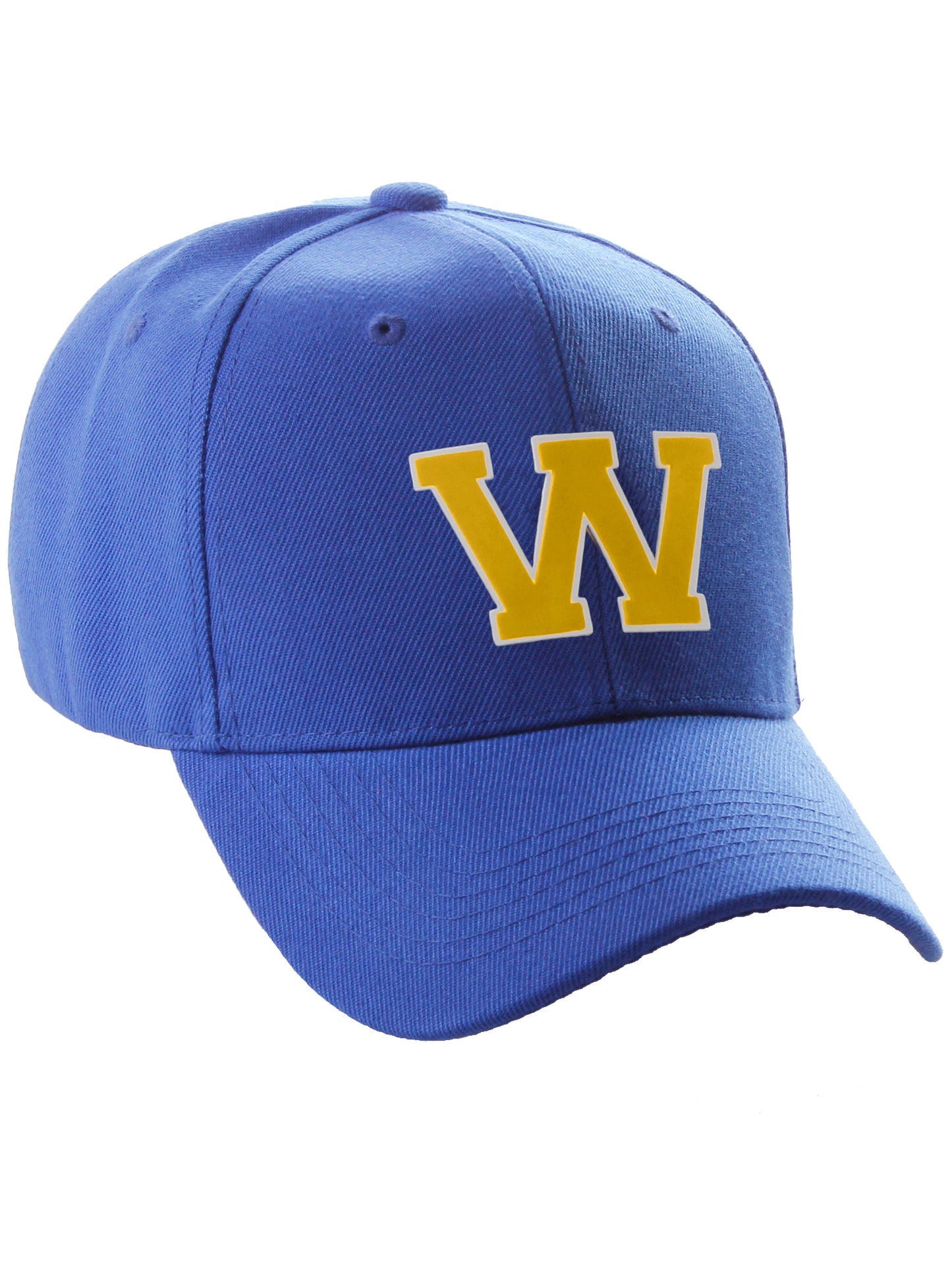 Classic Baseball Hat Custom A to Z Initial Team Letter, Blue Cap White Gold