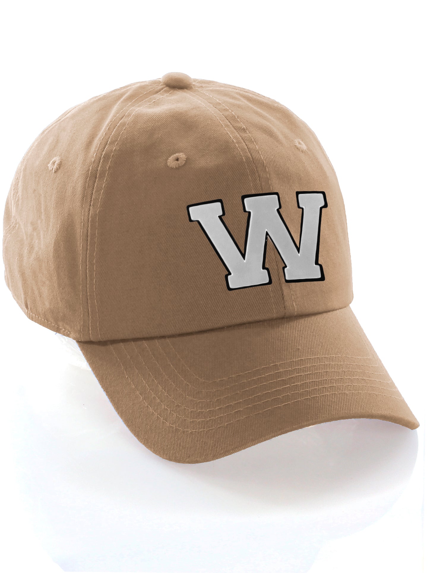 I&W Hatgear Customized Letter Initial Baseball Hat A to Z Team Colors, Khaki Cap Black White